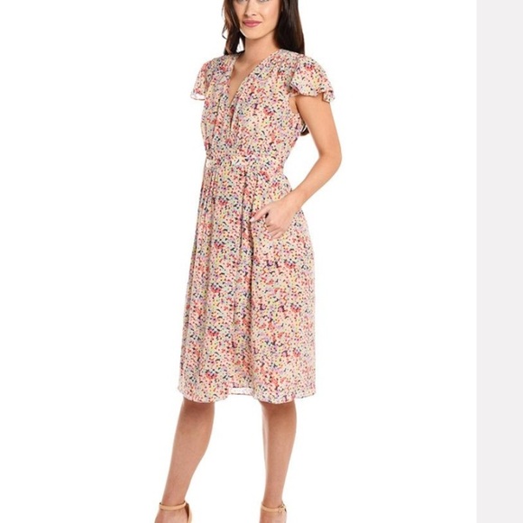 Rebecca Taylor Margo Silk Wrap Dress floral cap sleeves 100% silk dress 0 - Picture 5 of 10